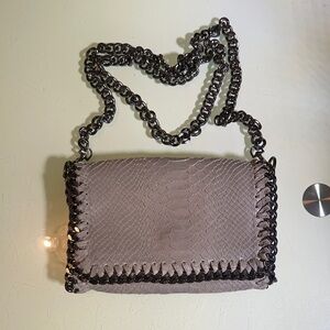 Borse in Pelle Leather Chain-Embellished Gray Bag